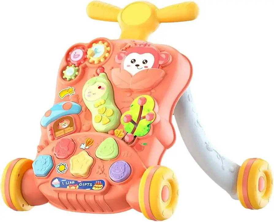 مشايات الأطفال، لعبة تعليمية موسيقية، ألعاب مشي تفاعلية، مركز أنشطة للأطفال الأولاد والبنات، من عمر 18شهر إلى 3 سنوات، باللون الأخضر والمشمشي - Sooqja سوقجة