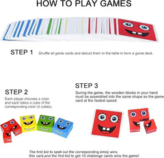 مكعبات بناء مكعبات تغيير الوجه لعبة تعبير الوجه الخشبية لعبة تعليمية مطابقة للوجه للعائلة للأطفال (16 لغزًا خشبيًا و72 بطاقة) (مع صندوق معدني) - Sooqja سوقجة