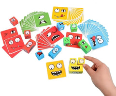 مكعبات بناء مكعبات تغيير الوجه لعبة تعبير الوجه الخشبية لعبة تعليمية مطابقة للوجه للعائلة للأطفال (16 لغزًا خشبيًا و72 بطاقة) (مع صندوق معدني) - Sooqja سوقجة