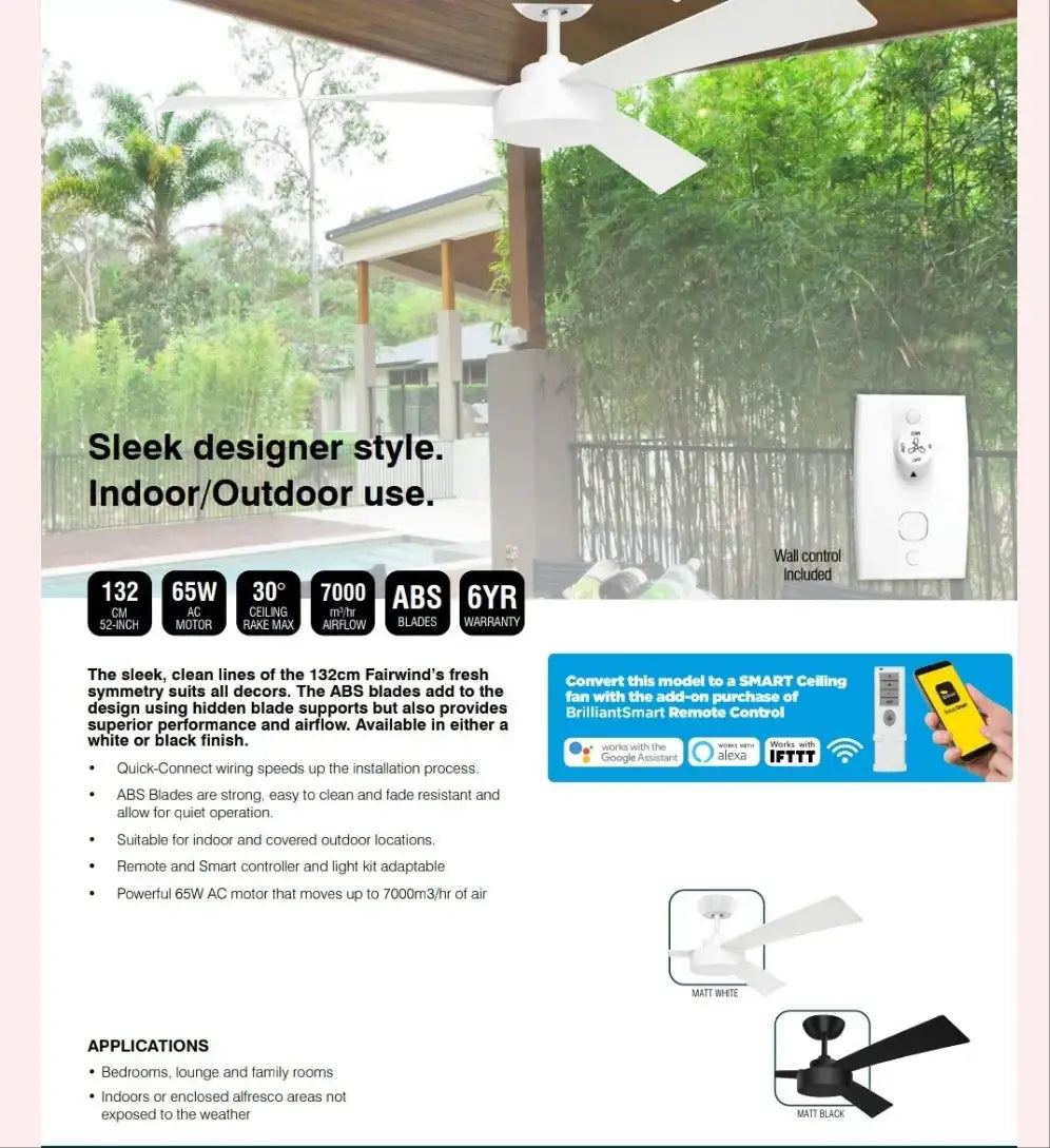 مروحة سقف 132 سم - Brilliant Fairwind باللون الاسود - Sooqja سوقجة