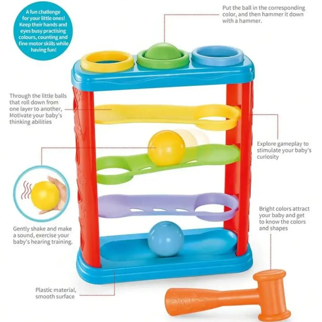 لعبة المطرقة والكرات للأطفال مزودة بمنحدر مسار الكرة & لعبة تراص لتدريب التنسيق بين اليد والعين والتعليم المبكر - Sooqja سوقجة