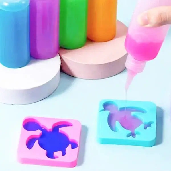 مجموعة ألعاب مائية سحرية ثلاثية الأبعاد بأربعة ألوان وأربعة أشكال مع زجاجة بلاستيكية وجِل لعب بتصميم مستوحى من الحياة البحرية - Sooqja سوقجة