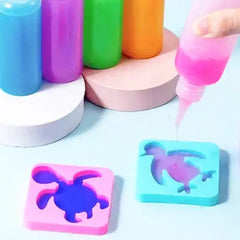 مجموعة ألعاب مائية سحرية ثلاثية الأبعاد بأربعة ألوان وأربعة أشكال مع زجاجة بلاستيكية وجِل لعب بتصميم مستوحى من الحياة البحرية - Sooqja سوقجة