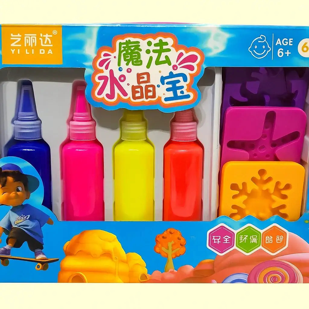 مجموعة ألعاب مائية سحرية ثلاثية الأبعاد بأربعة ألوان وأربعة أشكال مع زجاجة بلاستيكية وجِل لعب بتصميم مستوحى من الحياة البحرية - Sooqja سوقجة