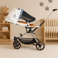 لو كيو عربة اطفال مريحة خفيفة الوزن قابلة للطي بيد واحدة، عربة سفر صغيرة متعددة الاوضاع، مظلة كبيرة الحجم، مساحة تخزين كبيرة جدا متوفرة بألون المشمشي والأخضر.