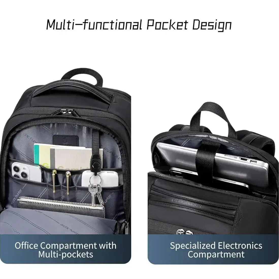 حقيبة ظهر Arctic Hunter Business B00810 للرجال والنساء من النايلون سعة 25 لترًا مقاومة للماء مع جيوب متعددة وحجرة كمبيوتر محمول مقاس 15.6 بوصة مضادة للسرقة للمكتب والسفر والجامعة / Arctic Hunter Business Backpack B00810 for Men Women Nylon 25L Laptop Bag - Sooqja سوقجة