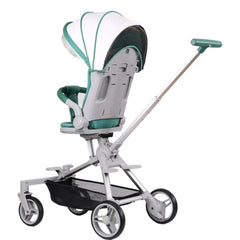 لو كيو عربة اطفال مريحة خفيفة الوزن قابلة للطي بيد واحدة، عربة سفر صغيرة متعددة الاوضاع، مظلة كبيرة الحجم، مساحة تخزين كبيرة جدا متوفرة بألون المشمشي والأخضر.