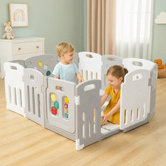 حاجز أطفال متعدد الاستخدامات من Venture – موديل All Star Duo باللون الرمادي، مع حصائر لعب وكرات لعب