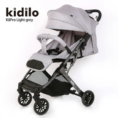 عربة الأطفال المدمجة Kidilo K8 Pro – حماية من الشمس وسهولة في التنقل – متوفرة باللونين الرمادي الفاتح والكاكي