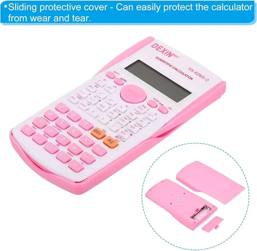 آلة حاسبة علمية KK-82MS-D DEXIN متعددة الوظائف – شاشة ذات سطرين، 240 وظيفة، 12 رقم، مثالية للطلاب والمكاتب والمدارس (أزرق) (زهري) - Sooqja سوقجة