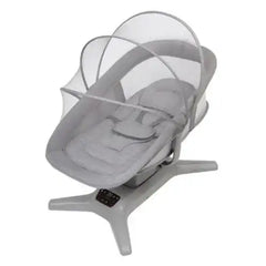 سرير كهربائي للأطفال من ماستيلا، مزود بسبعة أوضاع تأرجح، وموسيقى، وضبط مسند الظهر، وألعاب معلقة، ولوحة لمس - رمادي فاتح