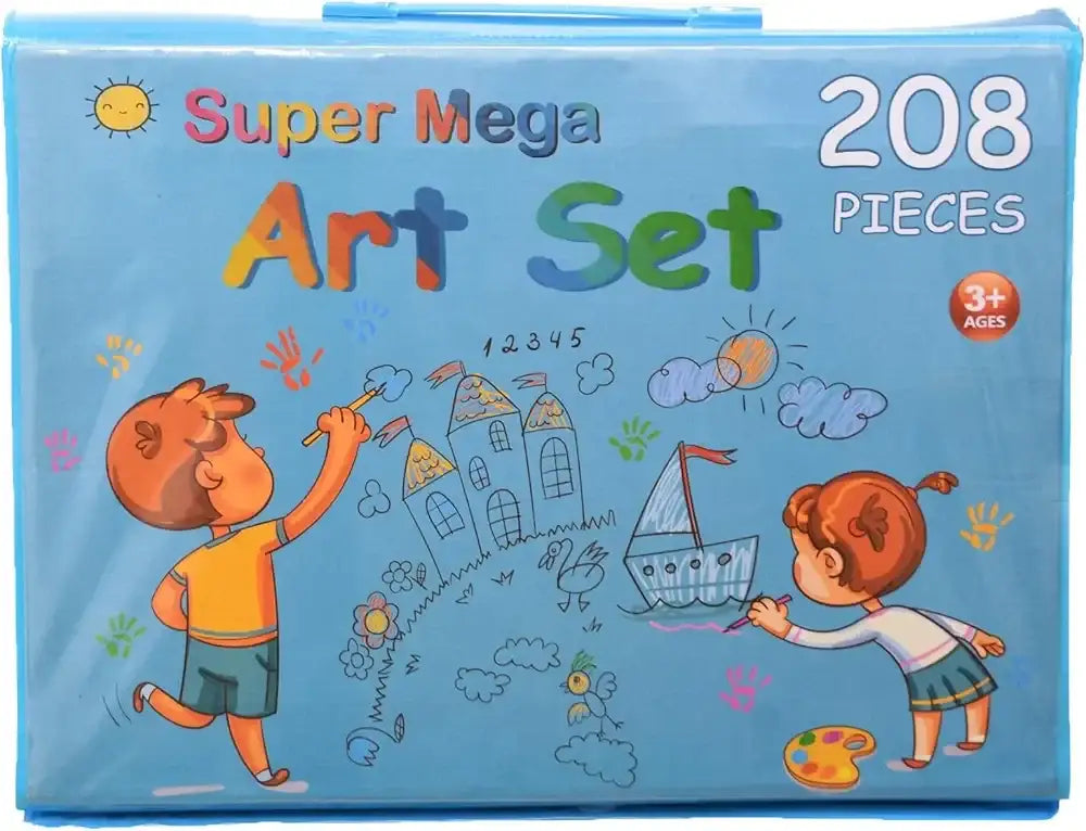 حقيبة الرسم الفني للأطفال - 208 قطعة (أزرق) - Sooqja سوقجة
