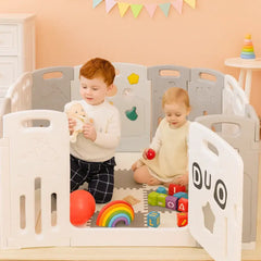 حاجز أطفال متعدد الاستخدامات من Venture – موديل All Star Duo باللون الرمادي، مع حصائر لعب وكرات لعب