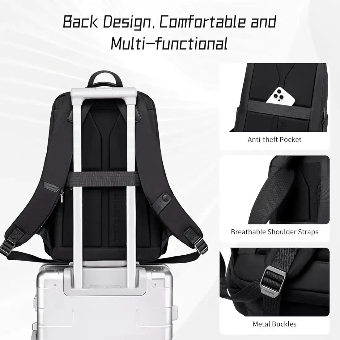 حقيبة ظهر Arctic Hunter Business B00810 للرجال والنساء من النايلون سعة 25 لترًا مقاومة للماء مع جيوب متعددة وحجرة كمبيوتر محمول مقاس 15.6 بوصة مضادة للسرقة للمكتب والسفر والجامعة / Arctic Hunter Business Backpack B00810 for Men Women Nylon 25L Laptop Bag - Sooqja سوقجة