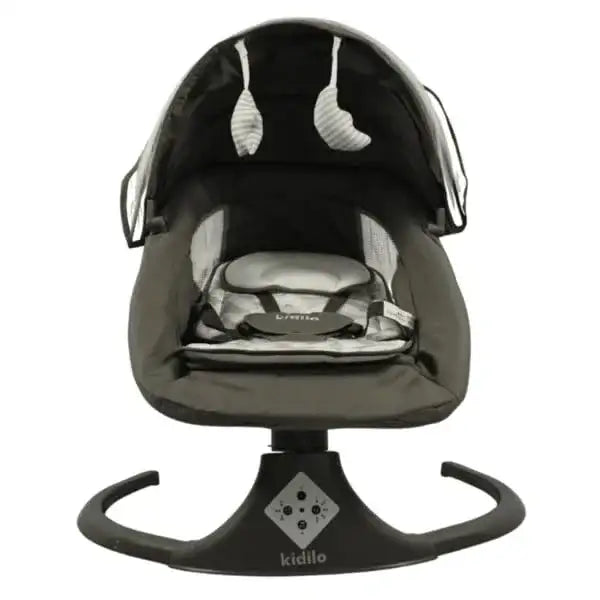 كرسي هزاز للأطفال كيديلو الأنيق الرمادي متعدد الاستخدامات ٣ في ١ - حركة جانبية، مقعد متكئ، مظلة مع ناموسية، اتصال بلوتوث، جهاز تحكم عن بعد، ١٥ نغمة هادئة, بألون السكني - Sooqja سوقجة