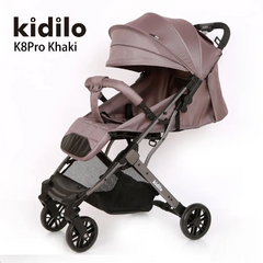 عربة الأطفال المدمجة Kidilo K8 Pro – حماية من الشمس وسهولة في التنقل – متوفرة باللونين الرمادي الفاتح والكاكي