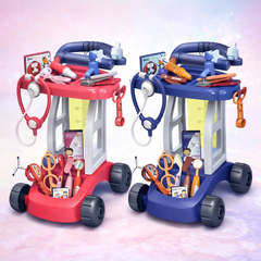 عربة الطبيب للأطفال مع أدوات طبية كاملة – متوفرة باللونين الزهري والأزرق