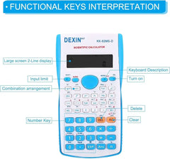 آلة حاسبة علمية KK-82MS-D DEXIN متعددة الوظائف – شاشة ذات سطرين، 240 وظيفة، 12 رقم، مثالية للطلاب والمكاتب والمدارس (أزرق) (زهري) - Sooqja سوقجة