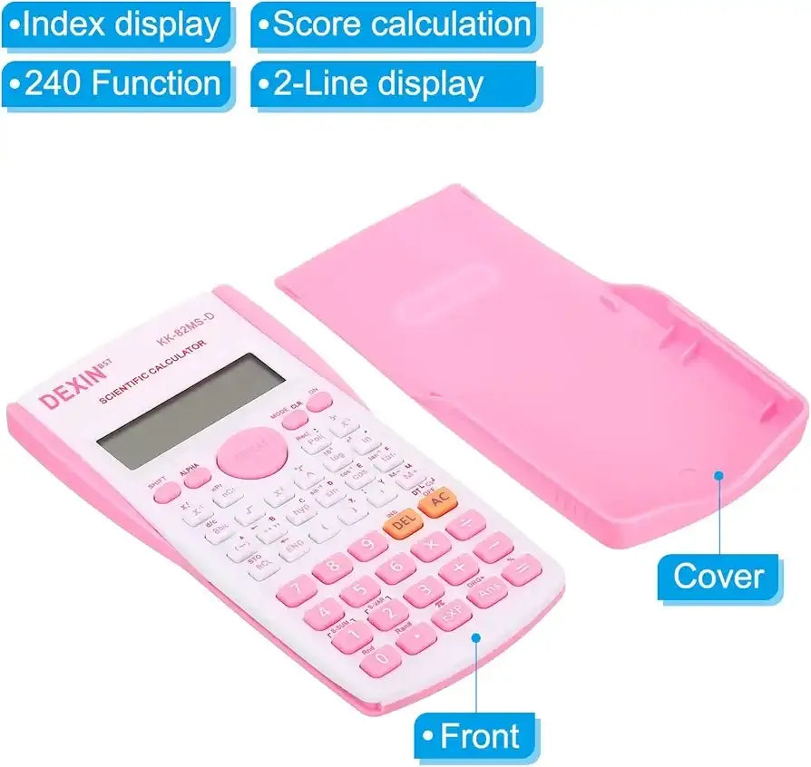 آلة حاسبة علمية KK-82MS-D DEXIN متعددة الوظائف – شاشة ذات سطرين، 240 وظيفة، 12 رقم، مثالية للطلاب والمكاتب والمدارس (أزرق) (زهري) - Sooqja سوقجة