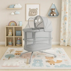 ماستيلا Mastela - سرير أطفال مع مظلة وارتفاع قابل للتعديل وعجلات دوارة - رمادي