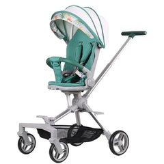 لو كيو عربة اطفال مريحة خفيفة الوزن قابلة للطي بيد واحدة، عربة سفر صغيرة متعددة الاوضاع، مظلة كبيرة الحجم، مساحة تخزين كبيرة جدا متوفرة بألون المشمشي والأخضر.