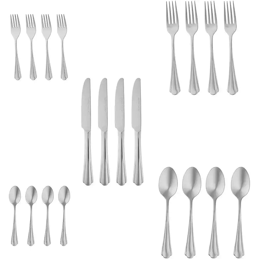 أمازون بيسكس - أدوات مائدة من الفولاذ المقاوم للصدأ بحواف صدفية، ٢٠ قطعة - Sooqja سوقجة