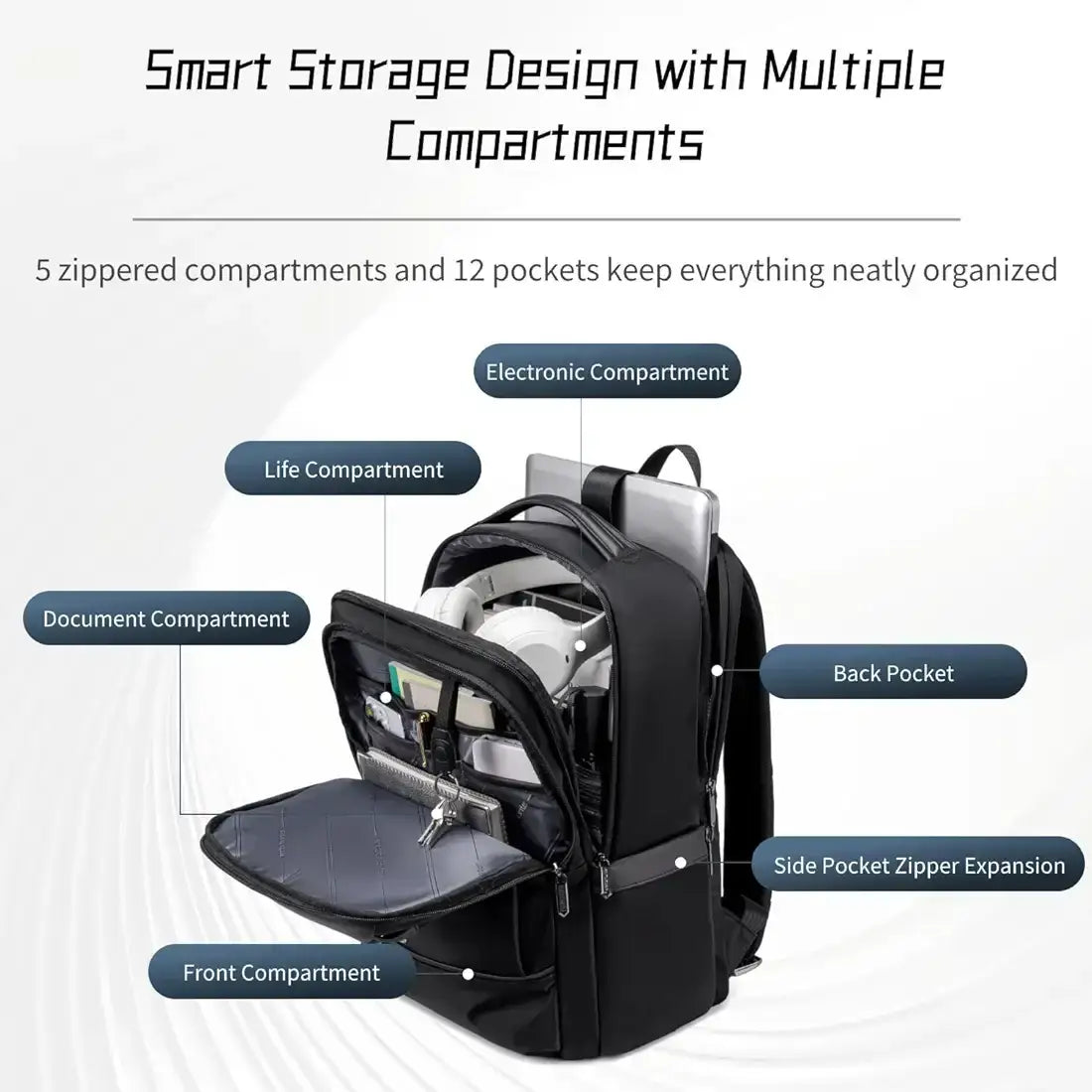 حقيبة ظهر Arctic Hunter Business B00810 للرجال والنساء من النايلون سعة 25 لترًا مقاومة للماء مع جيوب متعددة وحجرة كمبيوتر محمول مقاس 15.6 بوصة مضادة للسرقة للمكتب والسفر والجامعة / Arctic Hunter Business Backpack B00810 for Men Women Nylon 25L Laptop Bag - Sooqja سوقجة