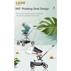 لو كيو عربة اطفال مريحة خفيفة الوزن قابلة للطي بيد واحدة، عربة سفر صغيرة متعددة الاوضاع، مظلة كبيرة الحجم، مساحة تخزين كبيرة جدا متوفرة بألون المشمشي والأخضر.