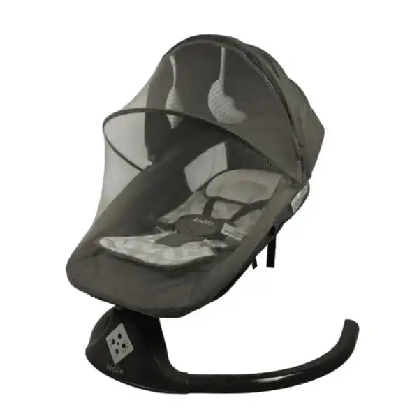 كرسي هزاز للأطفال كيديلو الأنيق الرمادي متعدد الاستخدامات ٣ في ١ - حركة جانبية، مقعد متكئ، مظلة مع ناموسية، اتصال بلوتوث، جهاز تحكم عن بعد، ١٥ نغمة هادئة, بألون السكني - Sooqja سوقجة