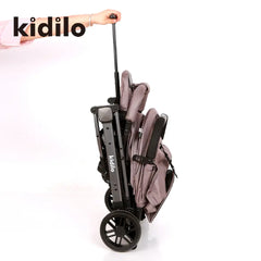 عربة الأطفال المدمجة Kidilo K8 Pro – حماية من الشمس وسهولة في التنقل – متوفرة باللونين الرمادي الفاتح والكاكي