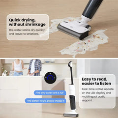 مكنسة كهربائية لاسلكية Proscenic F10 للتنظيف الجاف والرطب، ذاتية التنظيف والتجفيف، خزان مياه سعة 650 مل، وقت تشغيل أقصى 30 دقيقة، بطارية 2500 مللي أمبير/ساعة، شاشة LED، تحكم صوتي