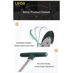 لو كيو عربة اطفال مريحة خفيفة الوزن قابلة للطي بيد واحدة، عربة سفر صغيرة متعددة الاوضاع، مظلة كبيرة الحجم، مساحة تخزين كبيرة جدا متوفرة بألون المشمشي والأخضر.