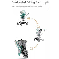 لو كيو عربة اطفال مريحة خفيفة الوزن قابلة للطي بيد واحدة، عربة سفر صغيرة متعددة الاوضاع، مظلة كبيرة الحجم، مساحة تخزين كبيرة جدا متوفرة بألون المشمشي والأخضر.