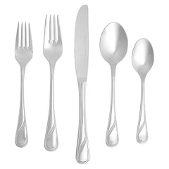 طقم أدوات مائدة أمازون بيسكس من الفولاذ المقاوم للصدأ بلمسة نهائية عصرية، مكون من 20 قطعة، مناسب لأربعة أشخاص - فضي - Sooqja سوقجة