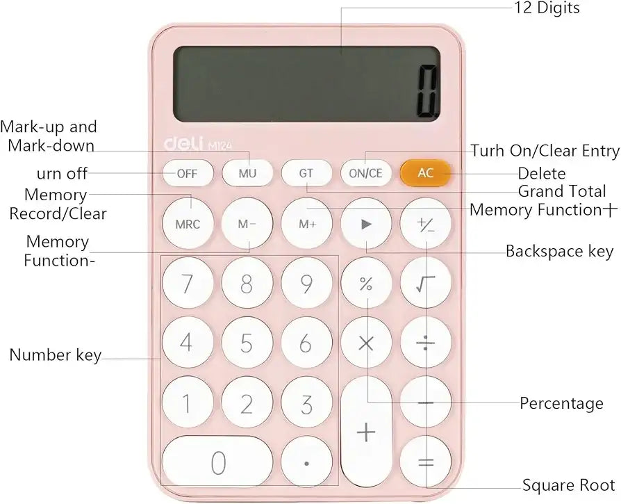 آلة حاسبة ديلي M124 مكتبية ذات شاشة LCD كبيرة مكونة من 12 رقمًا وزر حساس، مع وظائف قياسية للاستخدام المكتبي - Sooqja سوقجة