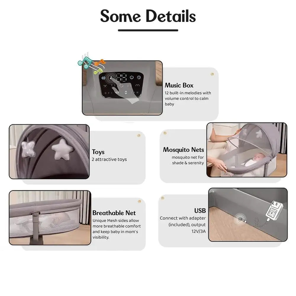 ماستيلا Mastela - مهد مواليد هزاز كهربائي مع موسيقى - رمادي - Sooqja سوقجة