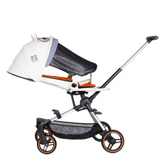 لو كيو عربة اطفال مريحة خفيفة الوزن قابلة للطي بيد واحدة، عربة سفر صغيرة متعددة الاوضاع، مظلة كبيرة الحجم، مساحة تخزين كبيرة جدا متوفرة بألون المشمشي والأخضر.