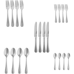 طقم أدوات مائدة من أمازون بيسكس، 20 قطعة من الفولاذ المقاوم للصدأ بحافة لؤلؤية، تكفي 4 أشخاص - لون فضي - Sooqja سوقجة