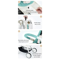 لو كيو عربة اطفال مريحة خفيفة الوزن قابلة للطي بيد واحدة، عربة سفر صغيرة متعددة الاوضاع، مظلة كبيرة الحجم، مساحة تخزين كبيرة جدا متوفرة بألون المشمشي والأخضر.