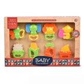 المجموعة هي "BABY RATTLE TEETHING SET" (مجموعة خشخيشات التسنين للأطفال) - Sooqja سوقجة
