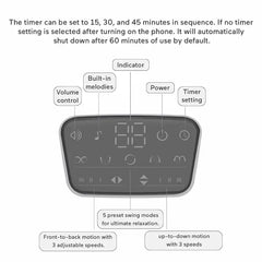 سرير كهربائي للأطفال من ماستيلا، مزود بسبعة أوضاع تأرجح، وموسيقى، وضبط مسند الظهر، وألعاب معلقة، ولوحة لمس - رمادي فاتح