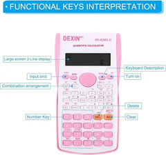 آلة حاسبة علمية KK-82MS-D DEXIN متعددة الوظائف – شاشة ذات سطرين، 240 وظيفة، 12 رقم، مثالية للطلاب والمكاتب والمدارس (أزرق) (زهري) - Sooqja سوقجة