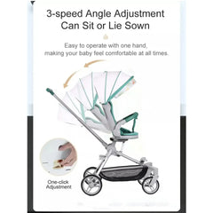 لو كيو عربة اطفال مريحة خفيفة الوزن قابلة للطي بيد واحدة، عربة سفر صغيرة متعددة الاوضاع، مظلة كبيرة الحجم، مساحة تخزين كبيرة جدا متوفرة بألون المشمشي والأخضر.