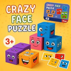 مكعبات بناء مكعبات تغيير الوجه لعبة تعبير الوجه الخشبية لعبة تعليمية مطابقة للوجه للعائلة للأطفال (16 لغزًا خشبيًا و72 بطاقة) (مع صندوق معدني) - Sooqja سوقجة