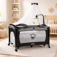 سرير وبارك مريح وقابل للطي Kidilo UP650B – متعدد الاستخدامات – متوفر باللون الكاكي، الأسود، والسكني