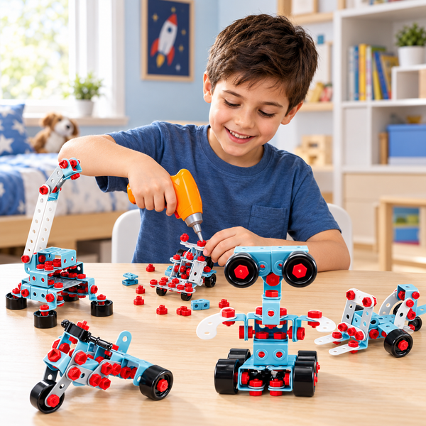 لعبة التركيب المتطورة Junior Block – مع مثقاب كهربائي وهمي للأطفال