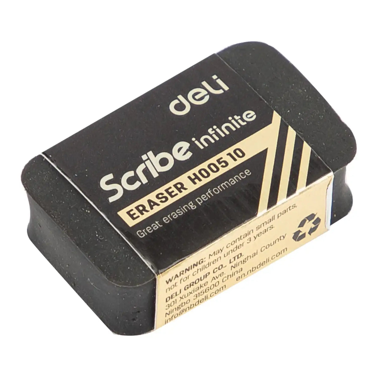 قطعة ممحاة Deli Scribe Infinite السوداء H00510 من زاوية جانبية