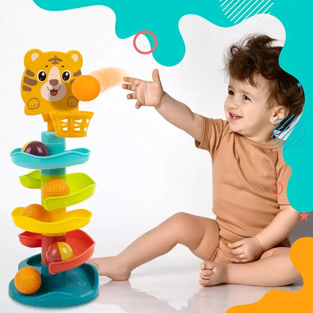 لعبة تعليمية مبكرة للأطفال على شكل برج كرات متدحرجة، مسار دوار - Sooqja سوقجة