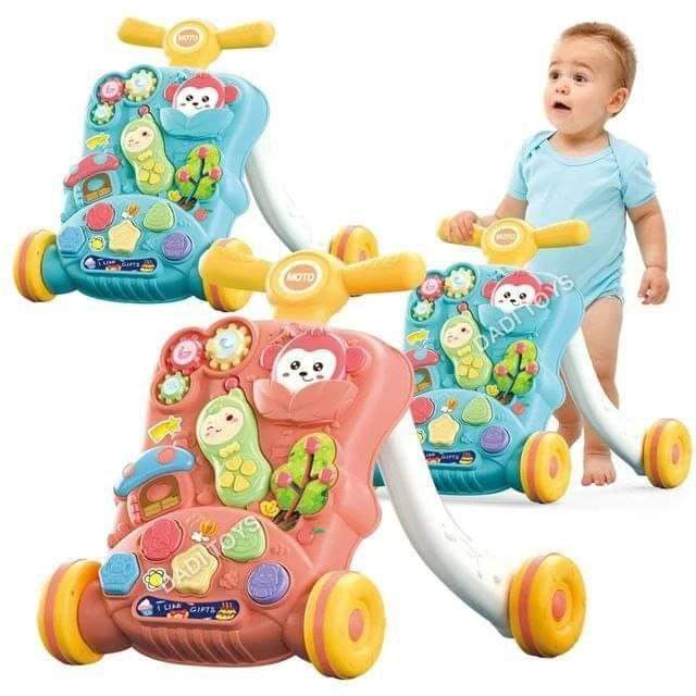 مشايات الأطفال، لعبة تعليمية موسيقية، ألعاب مشي تفاعلية، مركز أنشطة للأطفال الأولاد والبنات، من عمر 18شهر إلى 3 سنوات، باللون الأخضر والمشمشي - Sooqja سوقجة