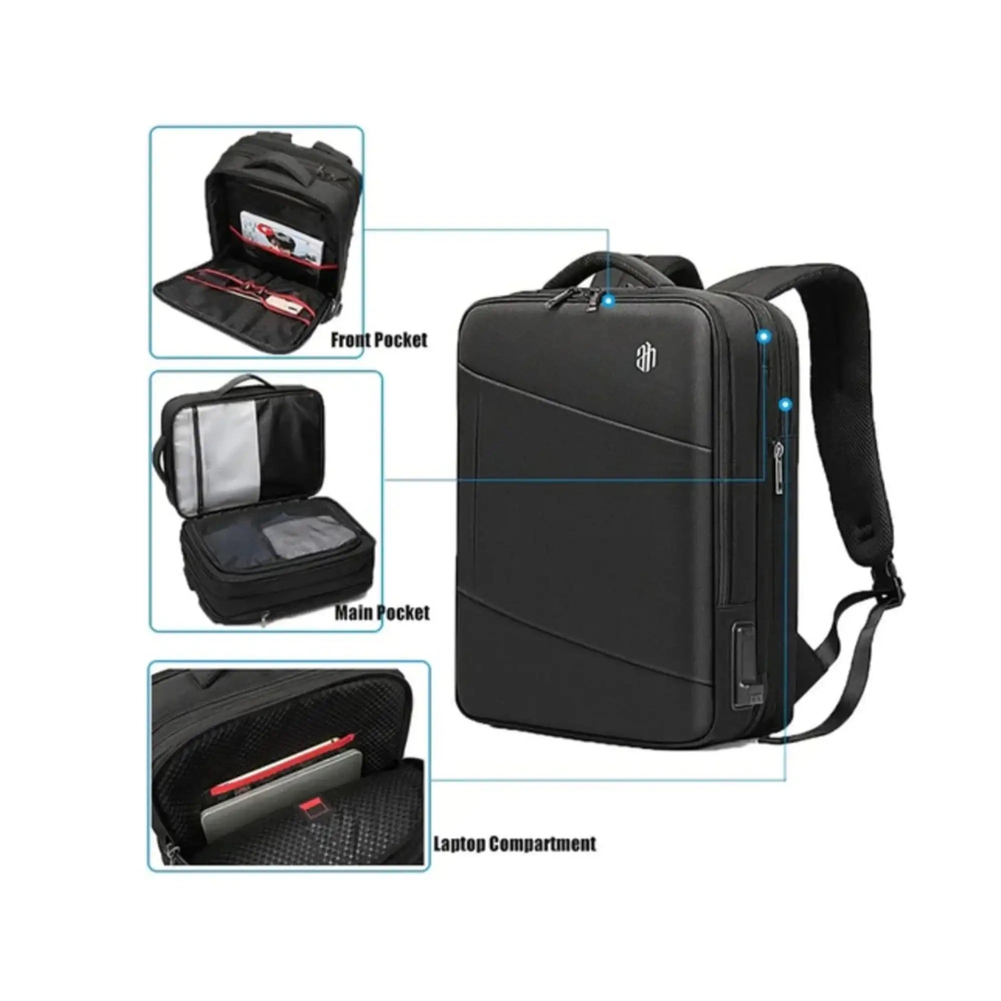 حقيبة ظهر Arctic Hunter 3 في 1 قابلة للتوسيع مقاس 18 بوصة مقاومة للماء وحقيبة كمبيوتر محمول للسفر والعمل للجنسين مع منفذ USB مدمج، B00345 / Arctic Hunter 3 in 1 Expandable Backpack 18 inch Water Resistant Travel Business Laptop Bag for Unisex with Built i - Sooqja سوقجة